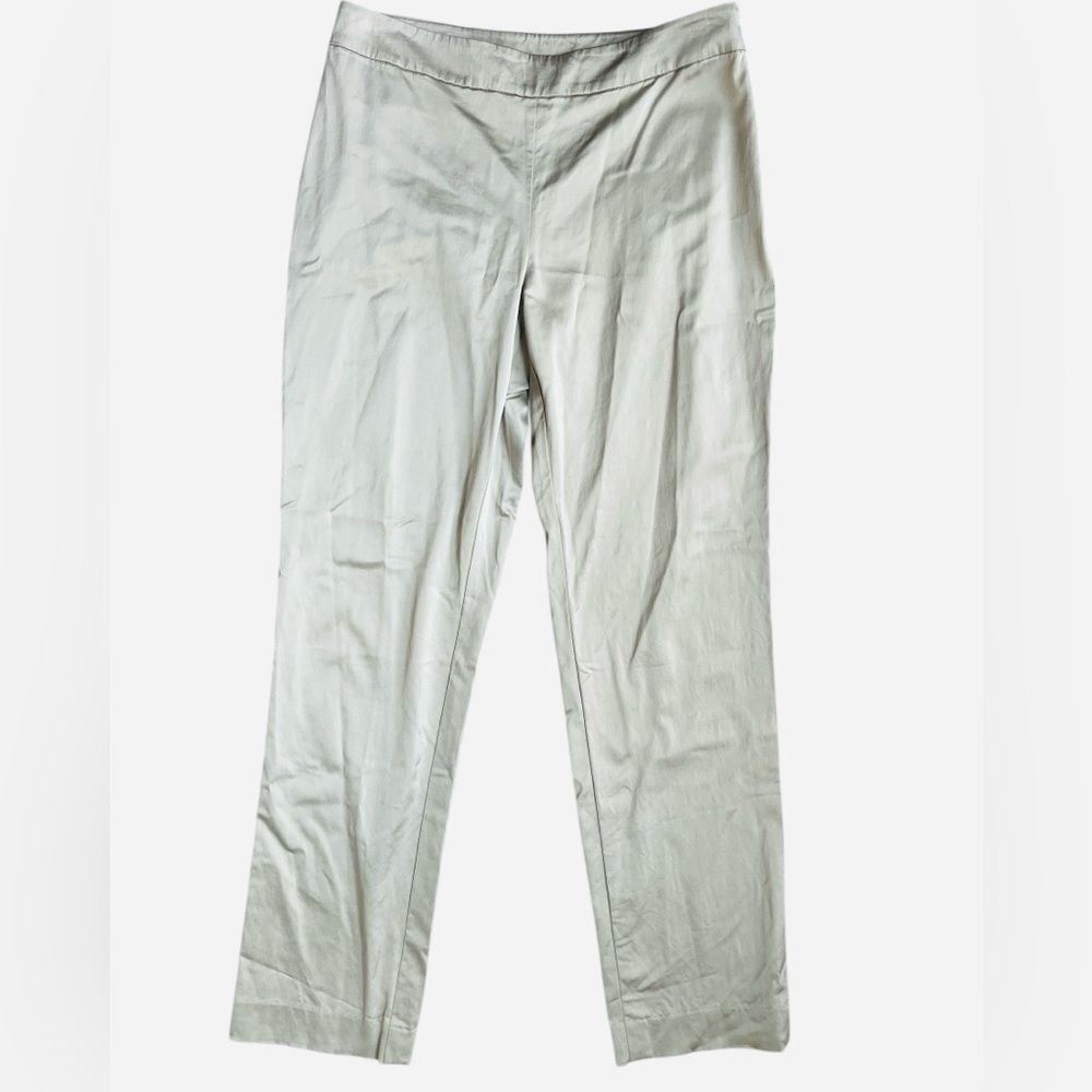 Eileen Fisher Matte Gold Satin Straight Leg Pants Side Zip Elegant Minimalist